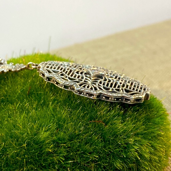 Beautifully Ornate Filigree Sterling Silver and Diamond Necklace - Picture 2 of 5